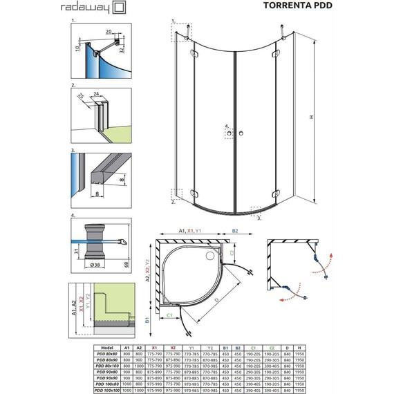 Душевое ограждение Radaway Torrenta PDD 100x80 см 131640-01-01, хром/прозрачное фото 8