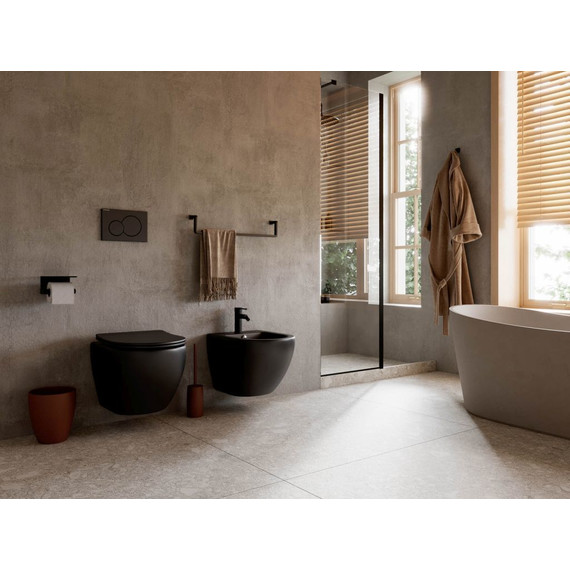 Унитаз подвесной ceramicanova Metropol Rimless CN4002MB с тонкой крышкой микролифт, черный матовый, Цвет производителя: чёрный матовый фото 12