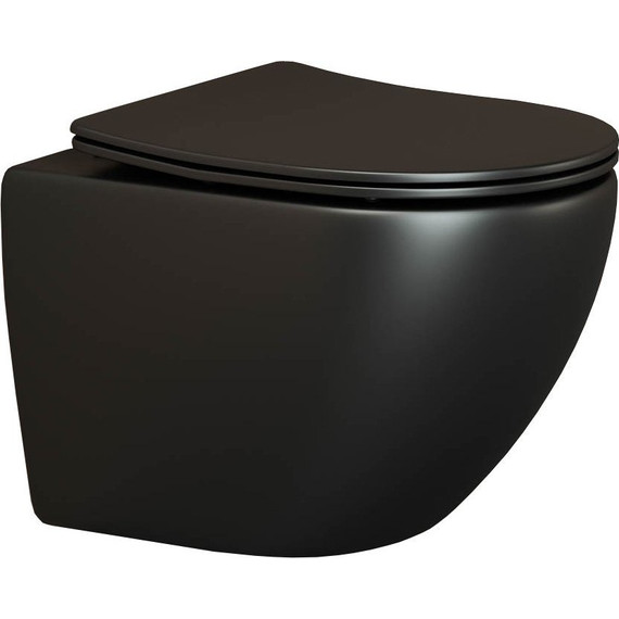 Унитаз подвесной ceramicanova Metropol Rimless CN4002MB с тонкой крышкой микролифт, черный матовый, Цвет производителя: чёрный матовый фото 