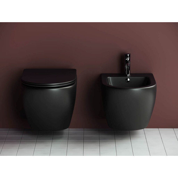 Унитаз подвесной ceramicanova Metropol Rimless CN4002MB с тонкой крышкой микролифт, черный матовый, Цвет производителя: чёрный матовый фото 10