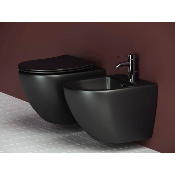 Унитаз подвесной ceramicanova Metropol Rimless CN4002MB с тонкой крышкой микролифт, черный матовый, Цвет производителя: чёрный матовый фото 11