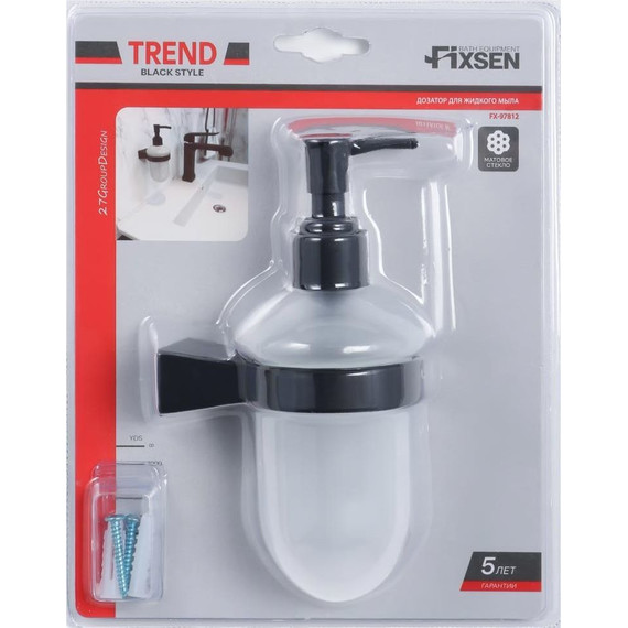 Дозатор для жидкого мыла Fixsen Trend FX-97812, цвет чёрный матовый фото 2