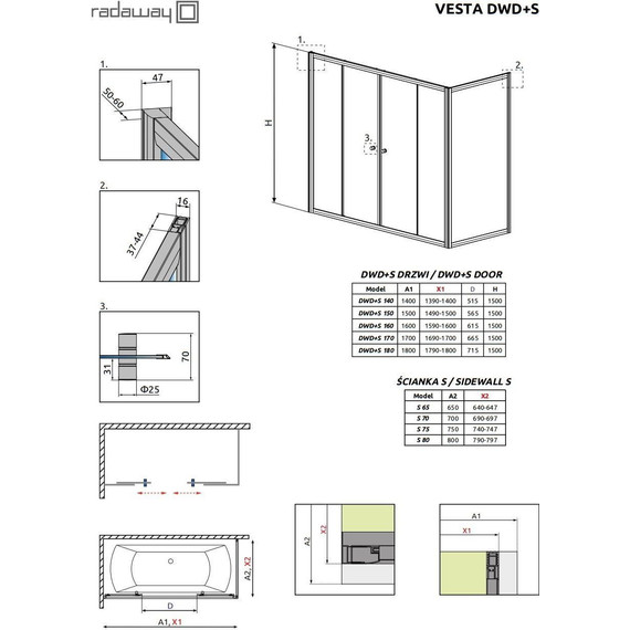 Шторка для ванны Radaway Vesta DWD+S 170x75 см, хром/прозрачное фото 6