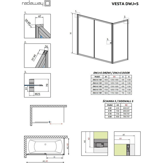 Шторка для ванны Radaway Vesta DWJ+S 150x75 см, хром/прозрачное фото 5