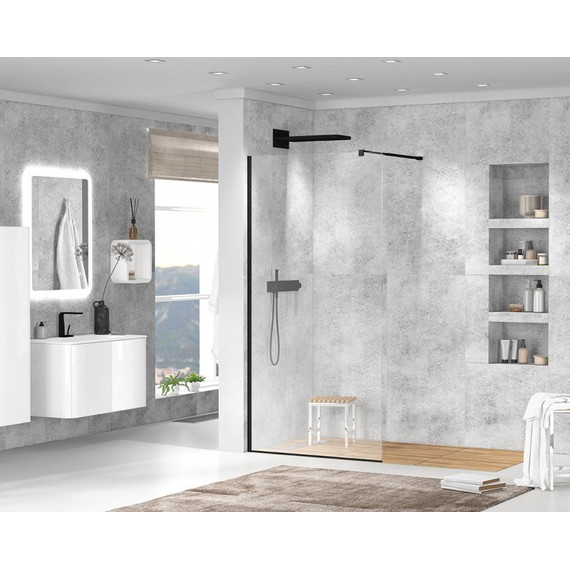 Душевая перегородка Cezares Liberta L-1 125 см (телескопический кронштейн, стекло 8 мм), черный/прозрачное фото 2