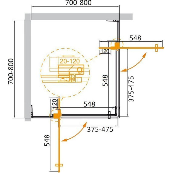 Душевое ограждение Cezares Slider A-2 (70-80)x(70-80) см (стекло 8 мм), черный/прозрачное фото 4