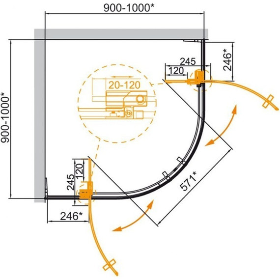 Душевое ограждение Cezares Slider R-2 (90-100)x(90-100) см (стекло 8 мм), хром/прозрачное - 5 Душевое ограждение Cezares Slider R-2 (90-100)x(90-100) см (стекло 8 мм), хром/прозрачное фото 5