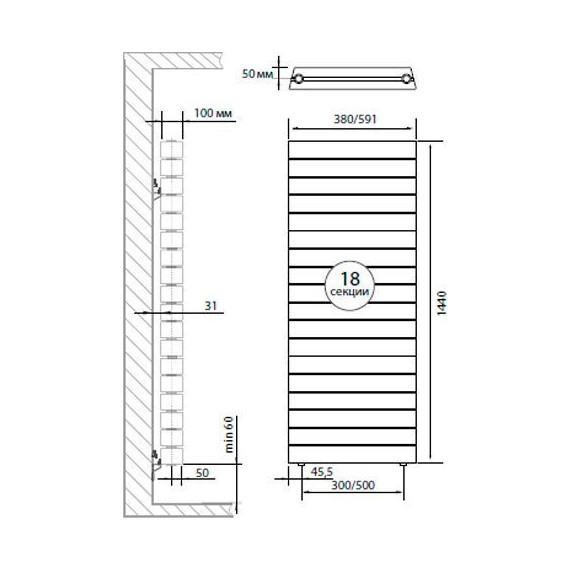 Вертикальный радиатор Royal Thermo Piano Forte Tower Noir Sable 590х1440 мм (18 секций) фото 2