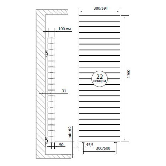Вертикальный радиатор Royal Thermo Piano Forte Tower Silver Satin 590х1760 мм (22 секции) фото 3