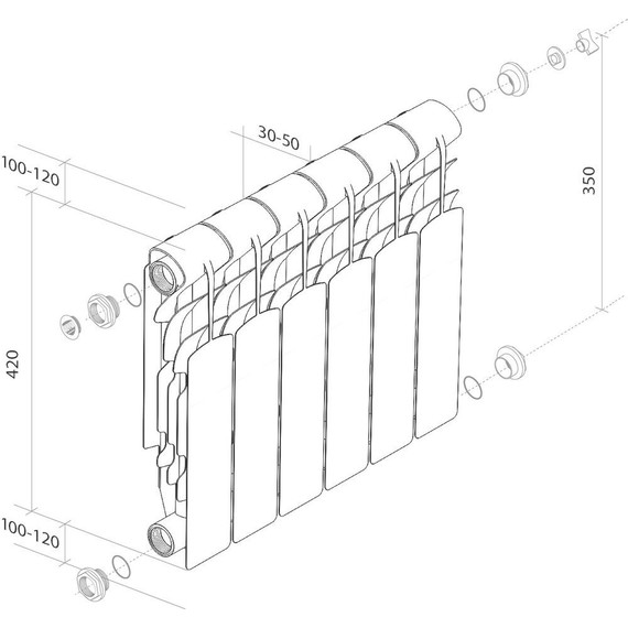 Радиатор Royal Thermo Revolution 350 810х420 мм (10 секций) - 5 Радиатор Royal Thermo Revolution 350 810х420 мм (10 секций) фото 5