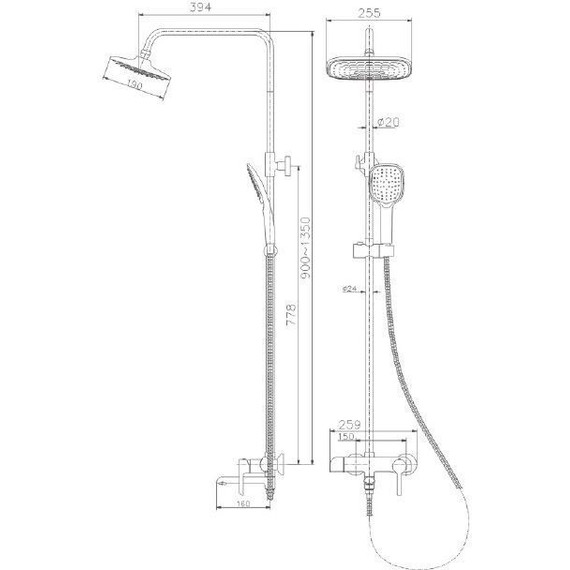 Душевая стойка Haiba HB24805-7, черный/хром - 5 Душевая стойка Haiba HB24805-7, черный/хром фото 5