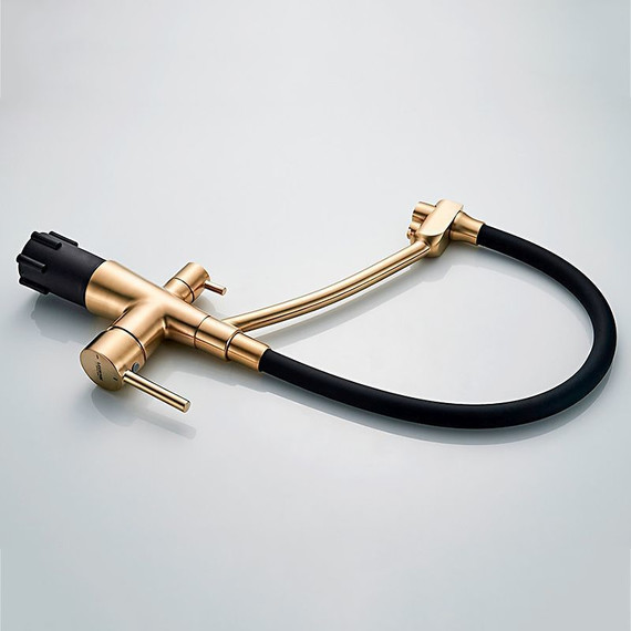 Смеситель для кухни Ledeme L4855Y-2, черный/золотой сатин - 2 Смеситель для кухни Ledeme L4855Y-2, черный/золотой сатин фото 2