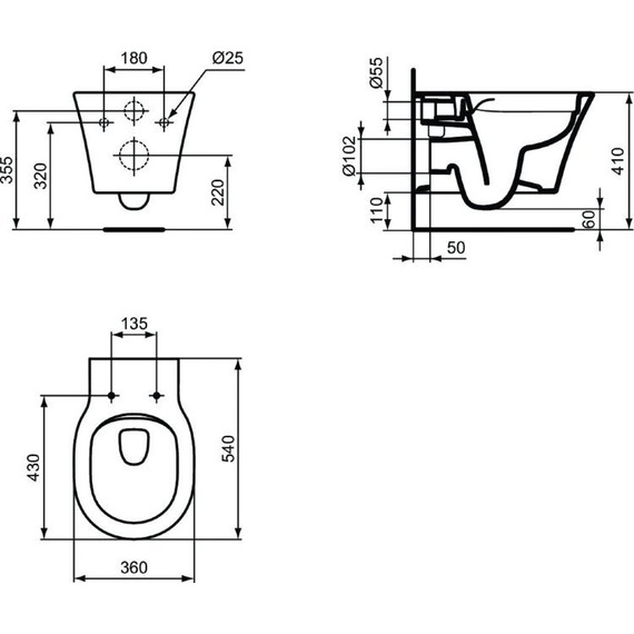 Унитаз подвесной Ideal Standard Connect Air Rimless E2288V3, черный матовый, Цвет производителя: чёрный матовый фото 4