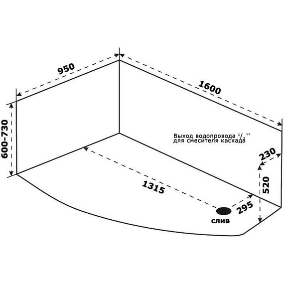 Ванна акриловая Bas Камея 160х95 см L, Размер - мм: 1600х950 фото 7