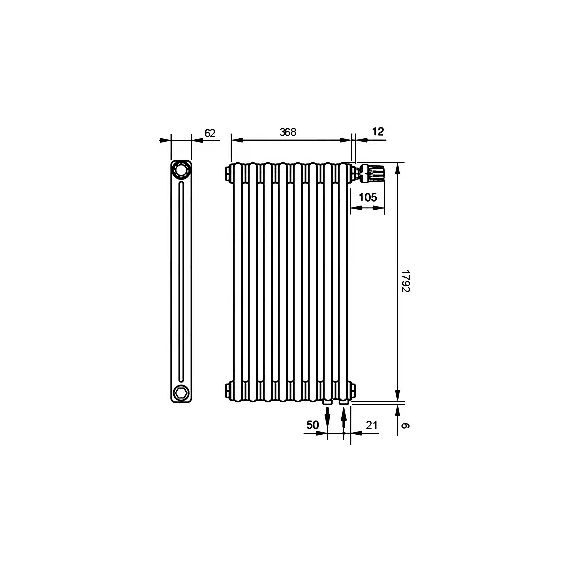 Вертикальный радиатор Zehnder Charleston 2180 390х1790 мм (8 секций) нижнее подключение, белый фото 5