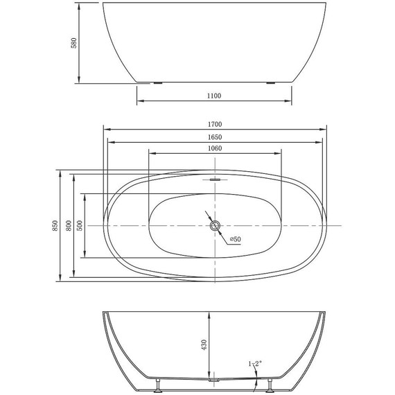 Ванна отдельностоящая Vincea 170x85 см VBT-404-1700 фото 5