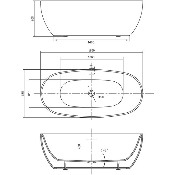 Ванна отдельностоящая Vincea 186x88 см VBT-405-1860 фото 5