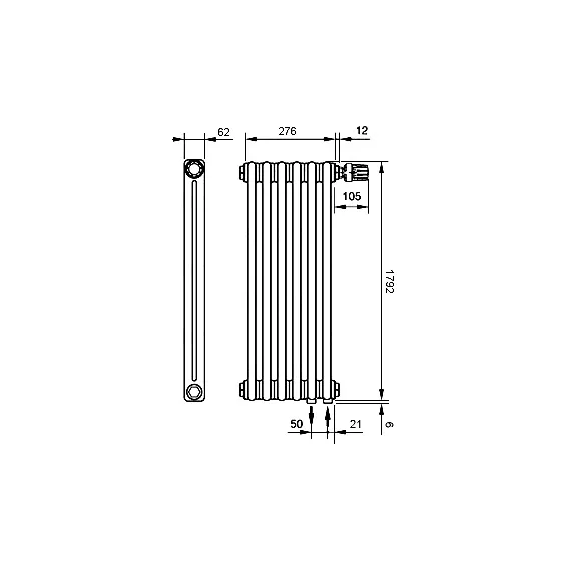 Вертикальный радиатор Zehnder Charleston 2180 200х1790 мм (6 секций) нижнее подключение фото 6