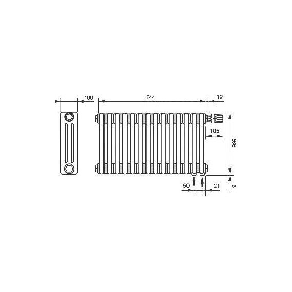 Радиатор Zehnder Charleston Retrofit 3057 670х570 мм (14 секций) нижнее подключение фото 5