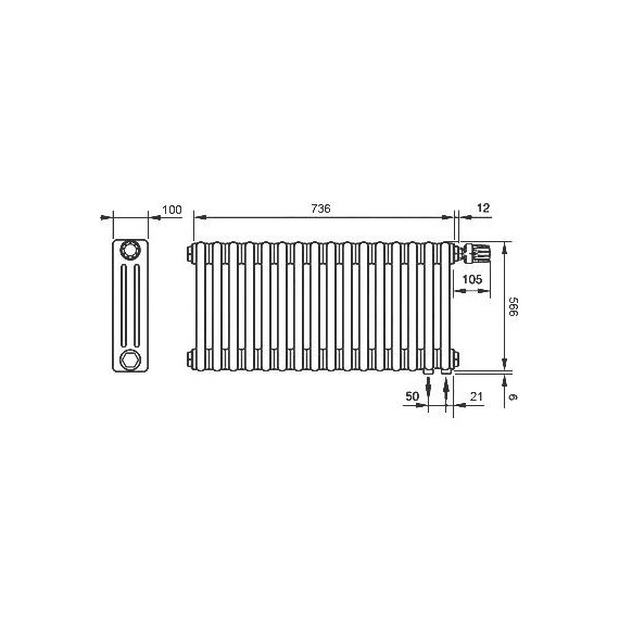 Радиатор Zehnder Charleston Retrofit 3057 760х570 мм (16 секций) нижнее подключение фото 5