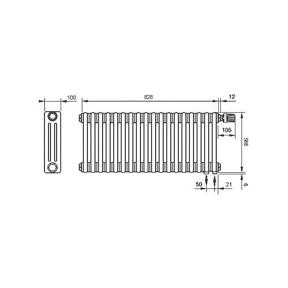 Радиатор Zehnder Charleston Retrofit 3057 850х570 мм (18 секций) нижнее подключение фото 5