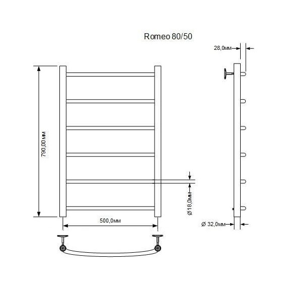Полотенцесушитель водяной Aquanet Romeo П6 500х800 мм 266725 фото 2