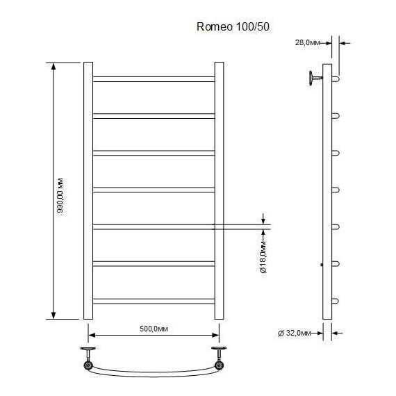 Полотенцесушитель водяной Aquanet Romeo П7 500х1000 мм 266726 фото 2