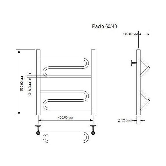 Полотенцесушитель водяной Aquanet Paolo П6 400х600 мм 266731 фото 2