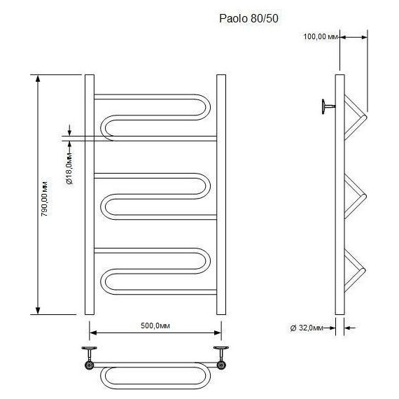 Полотенцесушитель водяной Aquanet Paolo П9 500х800 мм 266733 фото 2