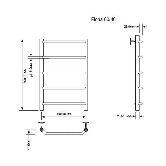 Полотенцесушитель водяной Aquanet Fiona П5 400х600 мм 266735 фото 2