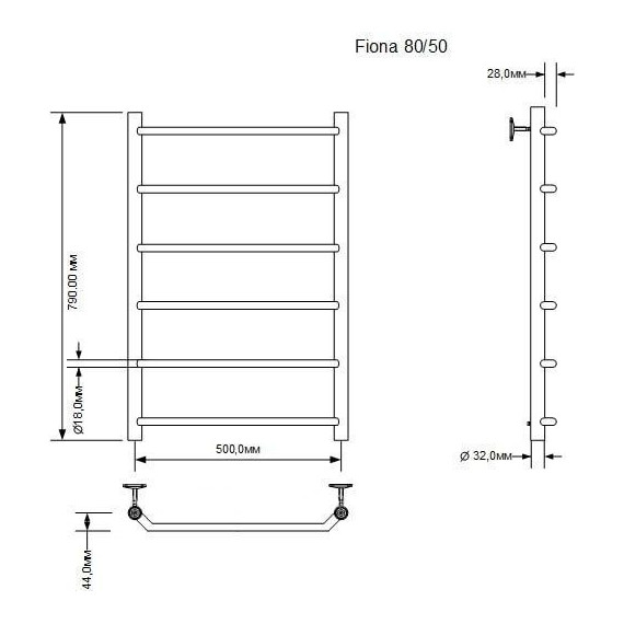 Полотенцесушитель водяной Aquanet Fiona П6 500х800 мм 266737 фото 2