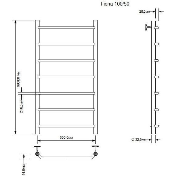 Полотенцесушитель водяной Aquanet Fiona П7 500х1000 мм 266738 - 2 Полотенцесушитель водяной Aquanet Fiona П7 500х1000 мм 266738 фото 2