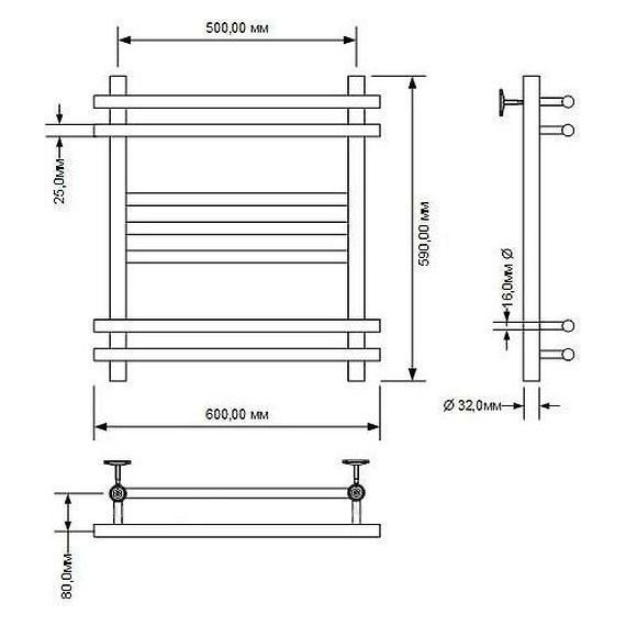 Полотенцесушитель водяной Aquanet Largo П7 500х600 мм 266744 фото 2