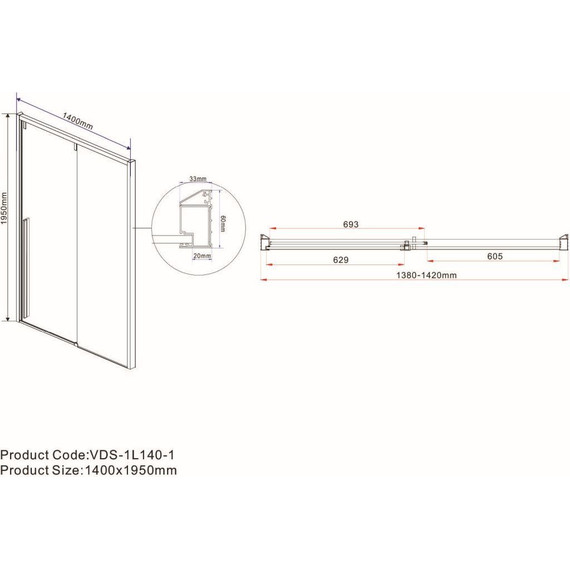 Душевая дверь Vincea Lugano 140 см VDS-1L140CLB-1 (стекло 8 мм), черный/прозрачное фото 2