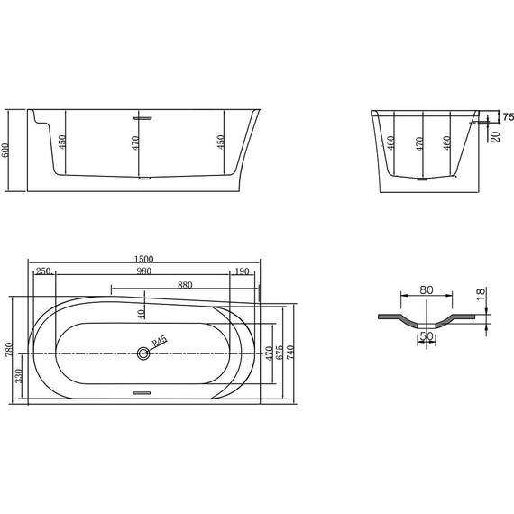 Ванна акриловая Vincea 150x78 см VBT-301-1500R фото 3