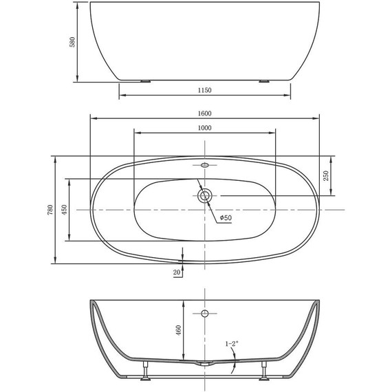 Ванна отдельностоящая Vincea 160x78 см VBT-405-1600 - 5 Ванна отдельностоящая Vincea 160x78 см VBT-405-1600 фото 5