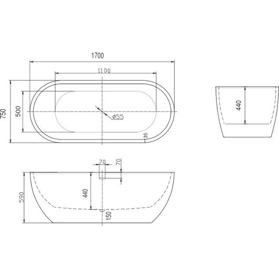 Ванна отдельностоящая Art&Max 170x75 см AM-218-1700-750 фото 3