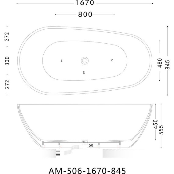 Ванна отдельностоящая Art&Max 167x84 см AM-506-1670-845 фото 4