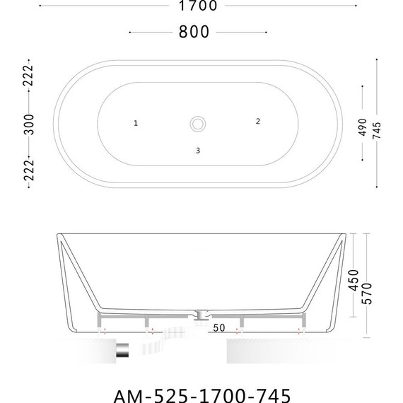 Ванна отдельностоящая Art&Max 170x74 см AM-525-1700-745 фото 5