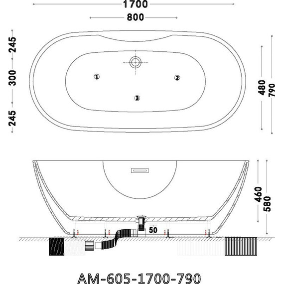 Ванна отдельностоящая Art&Max 170x79 см AM-605-1700-790 фото 5