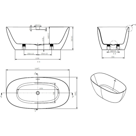 Ванна отдельностоящая Art&Max Genova 160x80 см AM-GEN-1600-800 фото 3