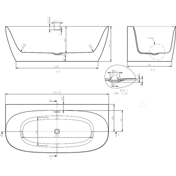 Ванна акриловая Art&Max Milan 170x80 см AM-MIL-1700-800 фото 4