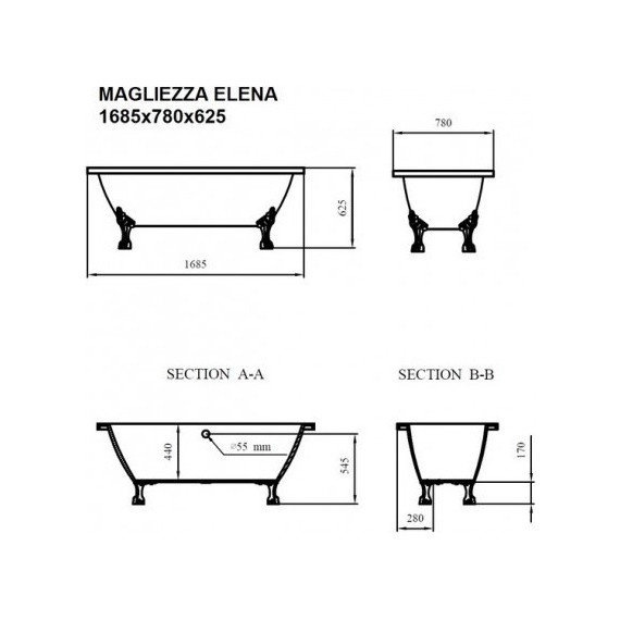 Ванна отдельностоящая Magliezza Elena BR 168x78 см (ножки бронза) фото 2