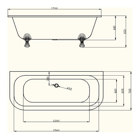 Ванна отдельностоящая Magliezza Elena BR 170x76 см (ножки бронза) фото 5
