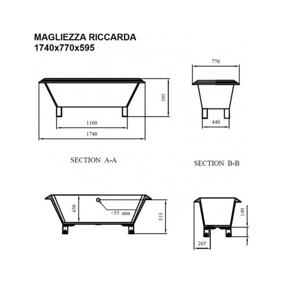 Ванна отдельностоящая Magliezza Riccarda CR 174x77 см (ножки хром) фото 2