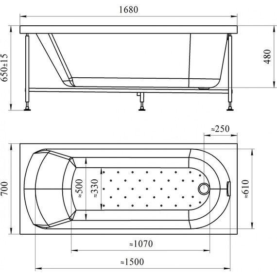 Ванна акриловая Радомир Николь 168x70 см (в комплекте каркас), Размер - мм: 1700х700 фото 12