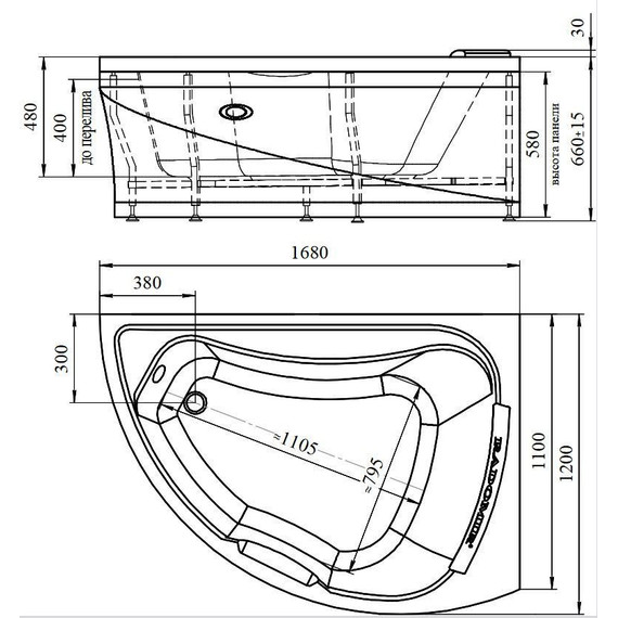 Ванна гидромассажная Радомир Альбена 168x120 см R (Гидромассаж "Стандарт" Chrome) фото 2