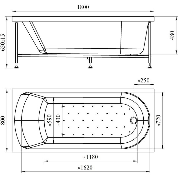 Ванна гидромассажная Радомир Николь 180x80 см (Гидромассаж "Баланс") фото 2