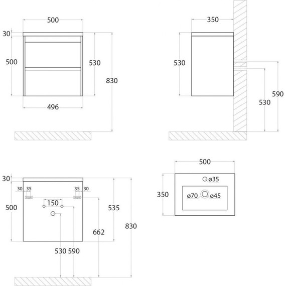 Тумба подвесная с раковиной Art&Max Family-500-2C-SO-BL 50 см, белый глянец фото 7