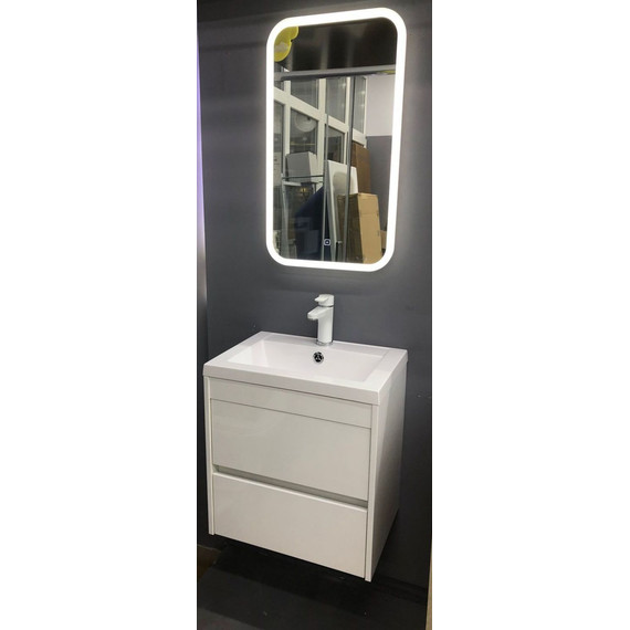 Тумба подвесная с раковиной Art&Max Family-500-2C-SO-BL 50 см, белый глянец фото 3